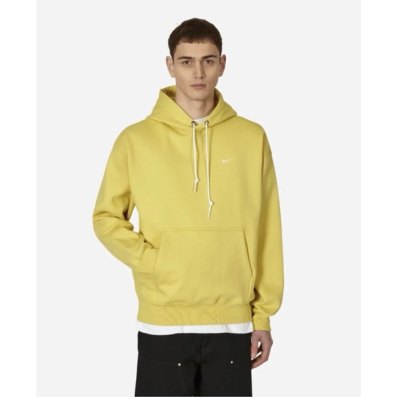 NEW Nike Solo Swoosh Fleece Pullover Hoodie Yellow Men's Size Medium DX1355-700